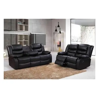 (Black) Roma Recliner 3+2 Seater Leather Sofa Set