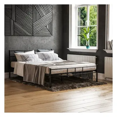 (Double, Black) Dorset Metal Bed Frame Modern Headoard Bedroom