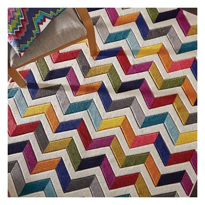 (120x170cm) Spectrum Bolero Zig Zag Multicoloured Modern Handcarved Soft Geometric 3D Rugs