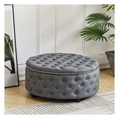 (Dark Grey) Round Upholstered Chesterfield Footstool Pouffe Foot Stool Seat