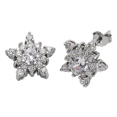 Jewelco London Ladies Sterling Silver Cubic Zirconia Star Cluster Stud Earrings - GVE014