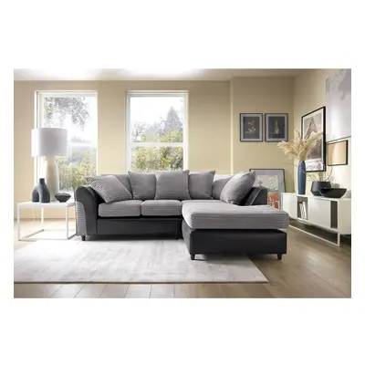 (Black, Right Facing) Harvey Cord Fabric Corner Sofa