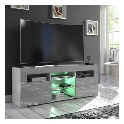 (RGB (multicoloured) LED Lights) Grey TV Stand 120cm Unit Cabinet Gloss & Matt PuzzoG LED Lights