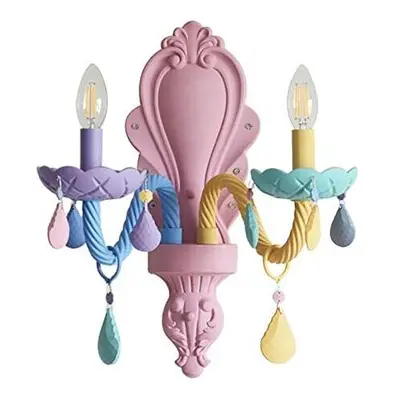 (2 Arms) Modern Genuine K9 Crystal Decorative Wall Light Fixture in Macaron Colour Palette for D