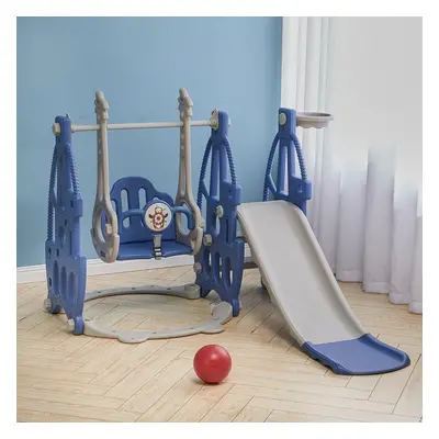 (Blue) Toddler Swing Slide Climber Set Kids Playground Basketball Hoop