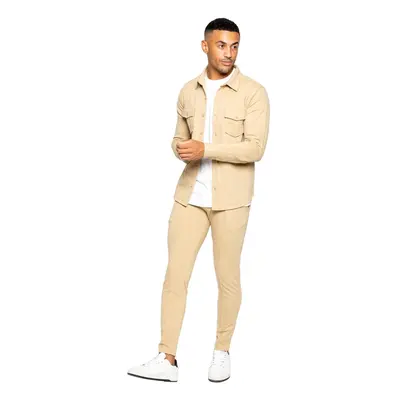 (2XL, Stone) Enzo Mens Overshirt Tracksuit Set