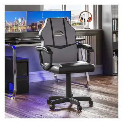 (Grey & Black) Comet Gaming Chair Faux Leather Padded Office Seat