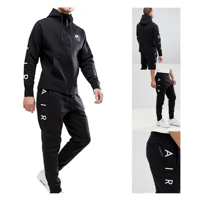 (Black, S) Nike Air Men Full Tracksuit Set Zip Up Hoodie