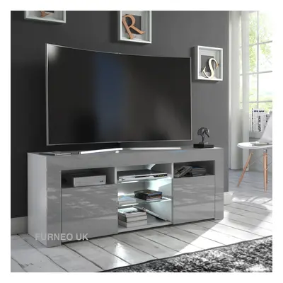 (No LED Lights) Grey TV Stand 120cm Unit Cabinet Gloss & Matt PuzzoG LED Lights