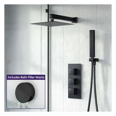 Black Matt mm Square Shower Head Thermostatic Mixer Valve HandHeld |Temel