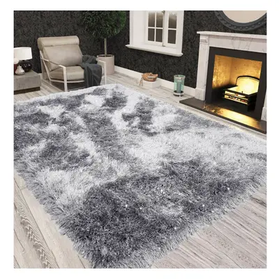 (Silver) Non Slip Shaggy Sparkle Living Room Carpet Rugs