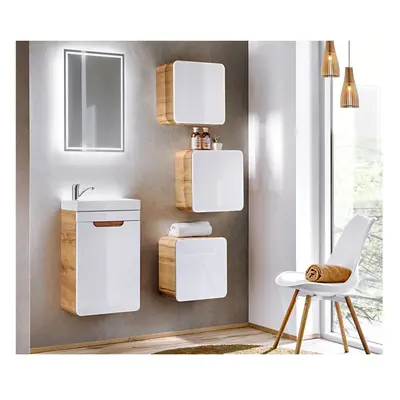 Bathroom Cloakroom Furniture Set Vanity Sink Wall Units White Gloss/Oak Arub