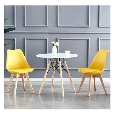 (Yellow, 2) MCC Dining Chairs with Wooden Legs Soft Cushion Pad Stylish DELUXE Retro EVA