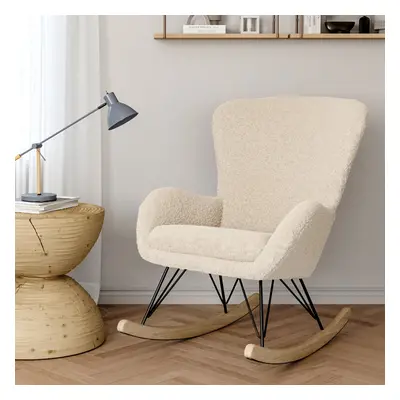 (Cream White) Modern Faux Wool Rocking Chair with Removable Cushion