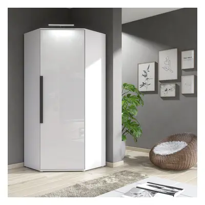 (With LED Lights) White Gloss & Matt Corner Wardrobe Closet Storage Clifton LED Light