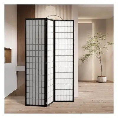 (Black) 3-Panel Solid Wood Folding Room Divider Screen