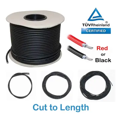 (6mm Black, 25m) 4mm & 6mm Solar Panel PV Cable, Cut to Length, TUV double insulated, 1800V, low