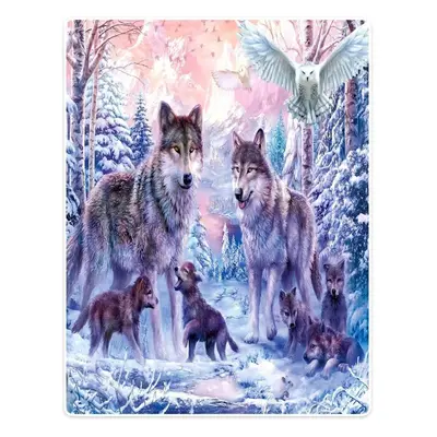 (200CM X 150CM) Blanket Fantasy Snow Wolf Soft Cuddly Blanket Gift Soft Flannel Fleece Blanket