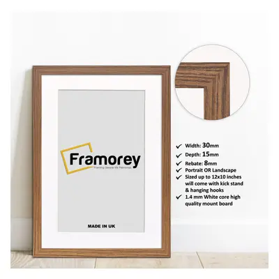 (90x60CM Pic (100x70CM Frame)) Dark Oak Picture Frame Photo Frames With White Mount Wall Art Han