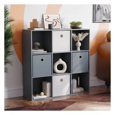 (Grey) Durham Cube Bookcase 3x3 Shelf Rack Storage Unit