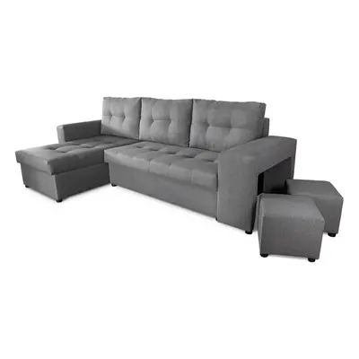 (Grey) Brand New Corner Sofa Bed with Footstools storages Grey