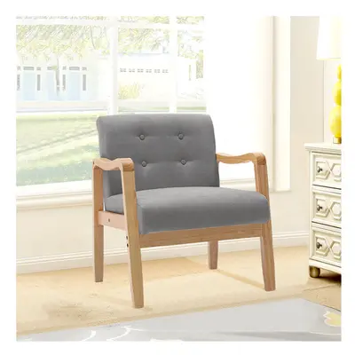 (Grey) Accent Chair Wooden Frame Linen Chair Armchair