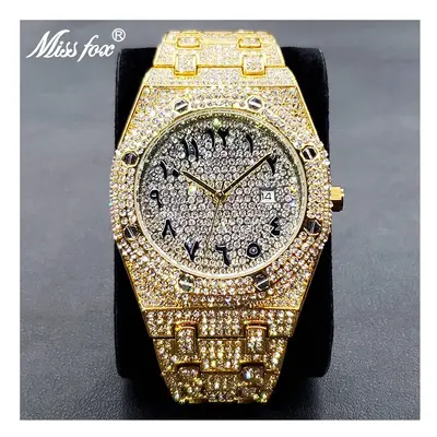 (V301Q-Gold) Luxury Full Diamond Watches For Men Top Brand Hip Hop Iced Out Arab Number