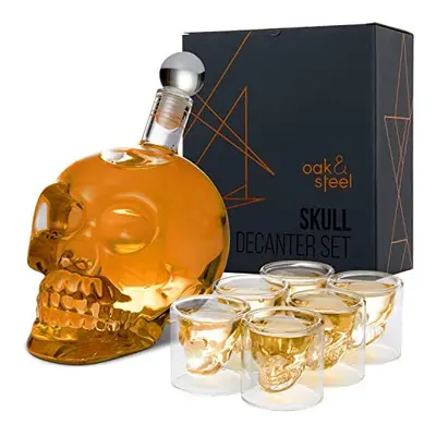 OS Oak & Steel ENGLAND Skull Decanter & Glasses, Novelty Wine and Whiskey Dispenser Gift Set - 5