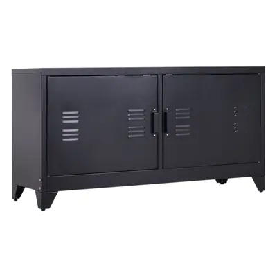 HOMCOM Industrial TV Cabinet Stand Media Center w/ Shelf Doors Black