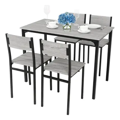 (Grey (table+4 chairs)) 4pcs Dining Table and Chairs Set Wooden Bench Seat