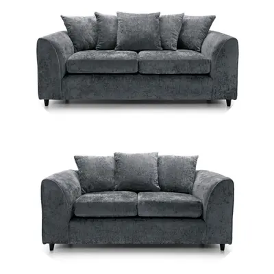 (3 & Seater Set) Monaco Grey Crushed Chenille Sofa Sets