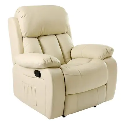 (Cream) CHESTER HEATED MASSAGE RECLINER BONDED LEATHER CHAIR SOFA LOUNGE GAMING HOME ARMCHAIR