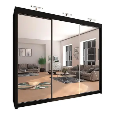 (250cm, Black) Chicago Sliding Mirror Door Wardrobe For Bedroom