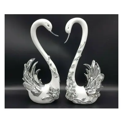 Crushed Diamond Italian Large Pair Swan, White and Silver Romany large set