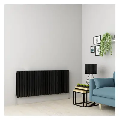 (600 x 1417mm Double, Black) Oval Tube Designer Radiator