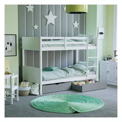 (Grey) Gemini Detachable Kids Bunk Bed with Wooden Drawers High Sleeper Pine Stairs