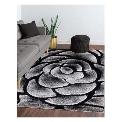 (Black-Grey (ROSE), x cm) Modern Design Rose Pattern Living Room Bedroom Rug