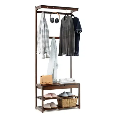 3 in Hall Tree Shoe Storage Entryway Storage Organizer with Hanging Hooks