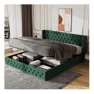 (Green) Velvet Double Bed Frame 4FT6 with Storage