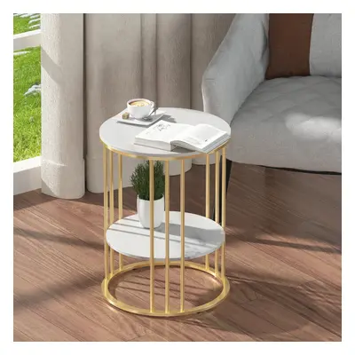 (Goden Legs White Top Tier) Marble Coffee Table Modern Round Side End Table