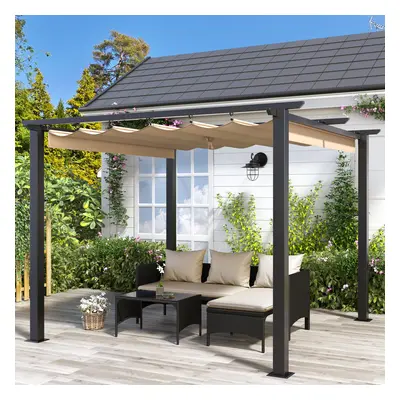 (Beige) 3x3M Pergola with Retractable Sun Shade Canopy