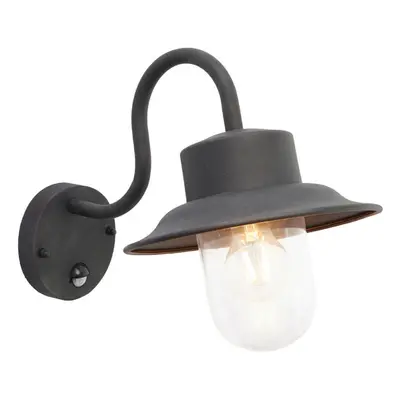 IP44 Outdoor Wall Lamp Black Steel Fisherman PIR Lantern Porch Modern Curved