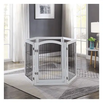 (White, Panels) Freestanding Wooden Pet Dog Gate Children Playpen Safety Fence Barrier Divider