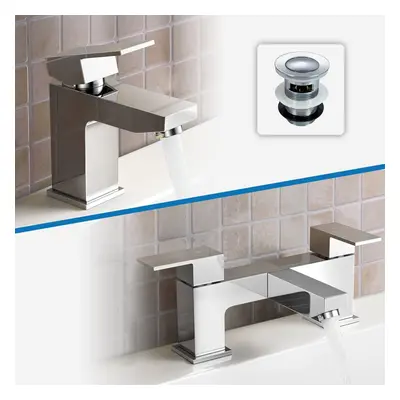 Leon Bathroom Basin Mixer Tap, Bath Filler Mixer Tap & Waste Chrome