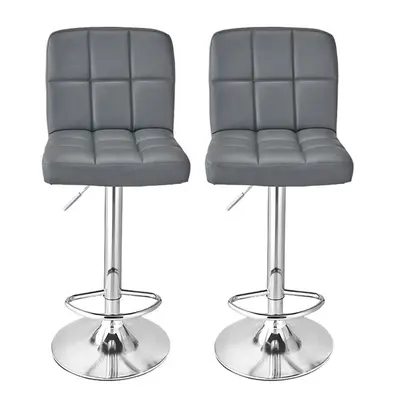 (Grey) New 2PCS PU Swivel Counter Chairs Cube Bar Stools