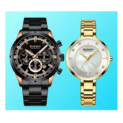 (8355-rose-black) Couple Watch Set For Man And Woman