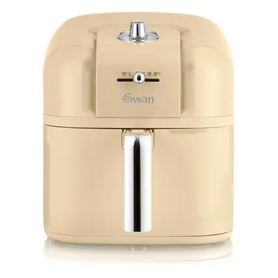 (Cream) Swan SD10510BN Retro 6L Manual Air Fryer with Rapid Air Circulation, Adjustable Temperat