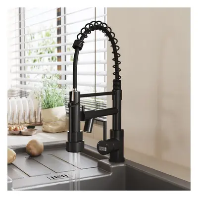 (Black) Stainless Steel Kitchen Faucet with Pull Down Spring Spout and Pot Filler