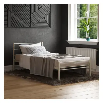 (Single, White) Dorset Metal Bed Frame Modern Headoard Bedroom