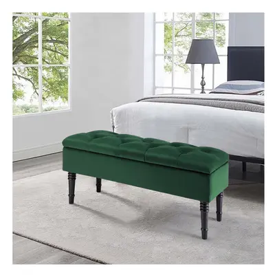 (Green) Upholstered Storage Bench Ottoman Piano Seat Hallway Long Stool